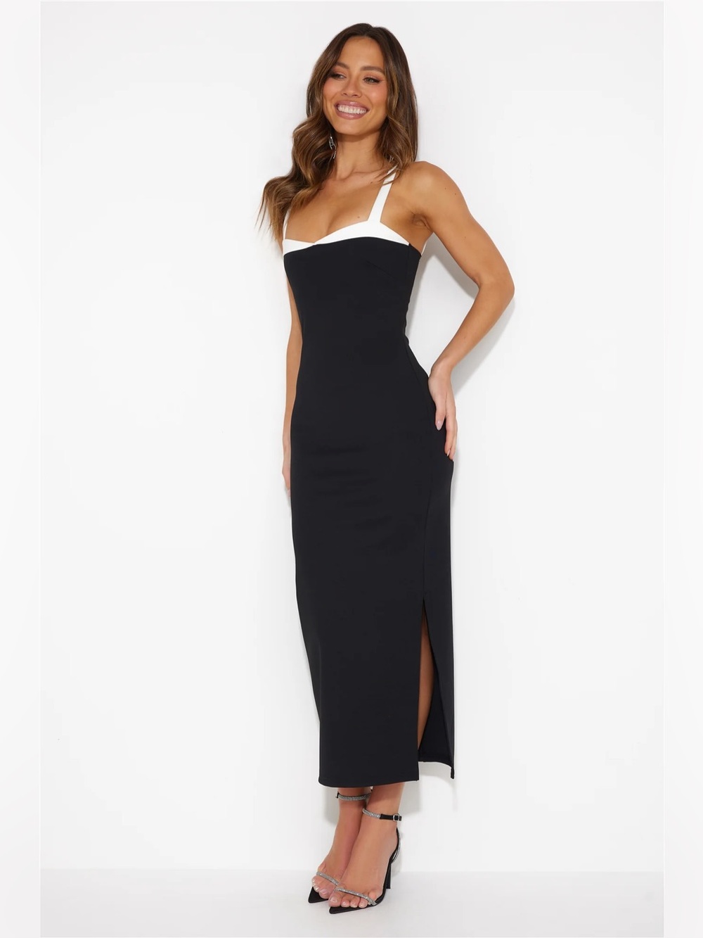 Hello Molly In Her Prime Midi Dress Black White Bodycon Formal Size 4